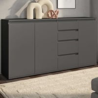 Bahut Brest - 160x35x84cm - 3 portes & 4 tiroirs - anthracite