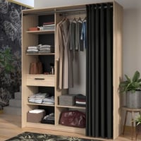 Armoire ouverte Cosy - 161x50x200cm - avec rideau - chêne/noir