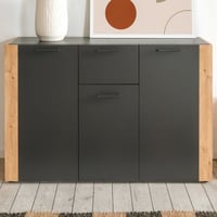Commode Cento - 125x34x85cm - 3 portes & 1 tiroir - anthracite/décor chêne artisan