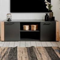 Meuble TV Cento - 138x34x47cm - 2 portes - anthracite/chêne artisan