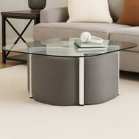 Table basse Shana avec 4 poufs - 90x90x45 cm - Anthracite/verre 