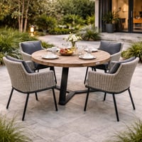Table de jardin Margarite Gescova - Plateau teck massif Ø100cm - Noir