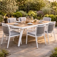 Table de jardin Corsica Gescova - aluminium blanc et teck massif - 220x90 cm