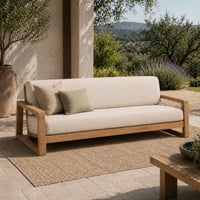 Canapé 3 places London Gescova en teck massif avec coussins Sunbrella - 200x98x68cm - Beige et brun