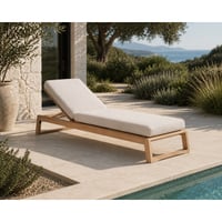 Chaise longue Island Gescova - Teck massif avec coussin clair - 208x72x43 cm - Gris