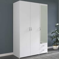 Armoire Salvador miroir, 3 portes & 2 tiroirs - blanc