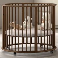 Parc pour bébé Dino - Ø90cm - réglable - bois de hêtre massif - noyer