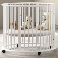 Parc pour bébé Dino - Ø90cm - réglable - bois de hêtre blanc