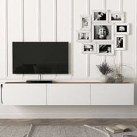 Meuble Tv Damla - 180x30x30cm - 3 portes - blanc/décor chêne