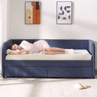 Lit banquette Spector - 90 x 200 cm - Avec tiroirs de rangement - Tissu bleu