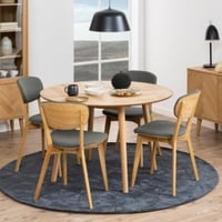 Table à manger ronde Nalini 120x120cm chevrons, chêne et placage de chêne