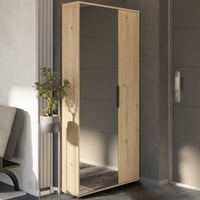 Meuble à chaussures Ebony 83x24x178cm - avec miroir - décor chêne