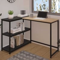Bureau d'angle Schmitt - 110x80x76cm - avec rangement - décor chêne/noir