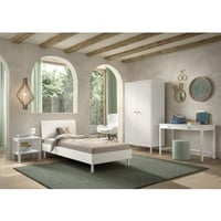 Chambre d'enfant Forrest: chevet, lit 90x200, armoire, bureau - bois de hêtre blanc