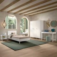 Chambre d'enfant Forrest: chevet, lit 90x200, armoire, bureau - bois de hêtre blanc