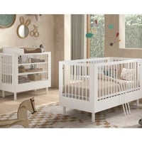Chambre bébé Forrest: lit bébé 70x140cm, table à langer - bois de hêtre blanc