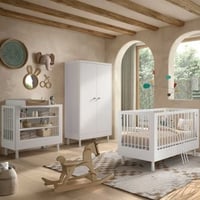 Chambre bébé Forrest: lit bébé 70x140cm, table à langer, armoire - bois de hêtre blanc