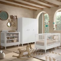 Chambre bébé Forrest: lit bébé 70x140cm, table à langer, armoire - bois de hêtre blanc