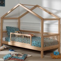 Lit cabane Forrest 90x200cm avec barrière - bois de hêtre 