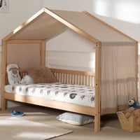 Lit maison Forrest 90x200 avec tente de lit - bois de hêtre massif/rose