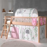 Lit mi-hauteur Forrest avec tente et tunnel de lit et sacs de rangement Birdy - bois de hêtre