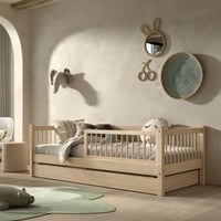 Lit banquette Forrest 90x200cm avec barrière et tiroir de lit - bois de hêtre 