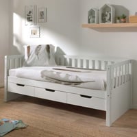 Lit banquette Friedrich 90x200 avec 3 tiroirs bois pin - blanc
