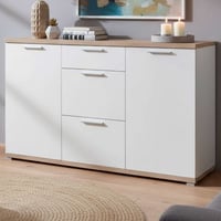 Bahut Tosun 144cm avec 2 portes & 3 tiroirs - blanc/chêne 
