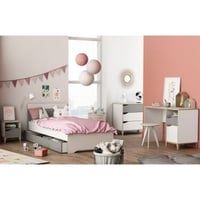 Chambre d'enfant Gerry: lit90x190/200cm avec tiroir, chevet, commode, bureau - blanc