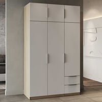 Armoire Spectre 120cm 6 portes & 2 tiroirs - blanc mat/chêne