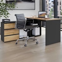 Bureau d'angle Miguel avec espace de rangement - anthracite/jaune
