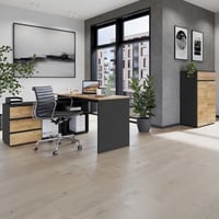 Ensemble de bureau Miguel: bureau d'angle et rangement bas - décor chêne/anthracite