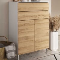 Armoire de salle de bains Torres 60cm avec 2 portes & 2 tiroirs - décor chêne/blanc