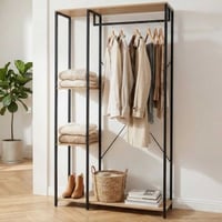 Porte-vêtements Alizee - 90x40x167cm - avec tringle & 2 étagères - chêne/noir