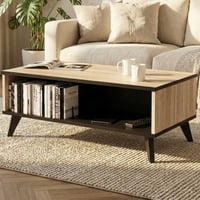 Table basse Wilke - 92x50x35cm - avec rangement - chêne brossé/noir mat