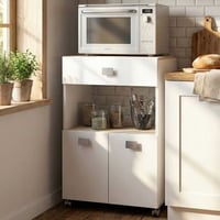 Desserte Rosemary 1 tiroir, 1 niche et 2 portes tournantes-blanc mat/acacia