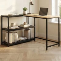 Bureau d'angle Schmitt - 110x80x76cm - avec rangement - décor chêne/noir