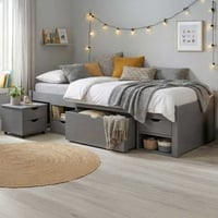 Lit simple avec solutions de rangement multiples Till | 209 x 96 x 47,5 cm | Couleur : Gris foncé