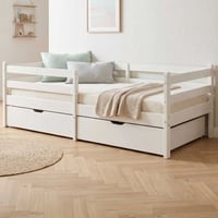 Lit banquette - 90x200cm - avec deux tiroirs - bois de pin massif - blanc
