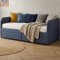 Lit banquette Spector - 90 x 200 cm - Avec tiroirs de rangement - Tissu bleu