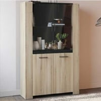 Vitrine Shane 4 portes tournantes et 2 étagères-Chêne Kronberg/Noir Sidewalk