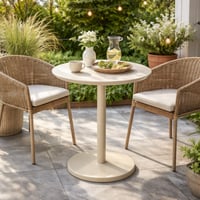 Table de jardin Cardiff Gescova - aluminium et céramique - Ø70x75 cm - Beige/Travertin