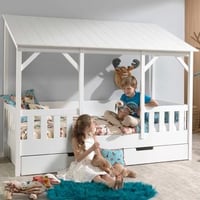 Lit cabane Malia 90x200 avec tiroir de lit - toit blanc