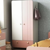 Armoire Janne 2 portes tournantes, 1 tringle, 1 étagère et 1 tiroir-rose mat/blanc mat