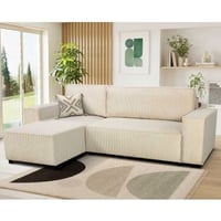 Canapé d'angle Josh gauche - avec rangement - velours nervuré beige