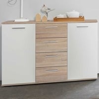 Commode Jakob 120cm 2 portes & 4 tiroirs - chêne sonoma/blanc 