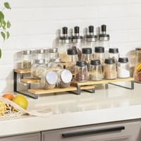 Porte-épices en bambou extensible à 2 niveaux - Organisateur empilable pour armoire / comptoir