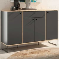 Bahut Kandoo - 135x38x89cm - 4 portes & 1 tiroir - anthracite/décor chêne