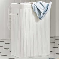 Panier à linge en bambou 72L pliable blanc - avec couvercle et sac amovible