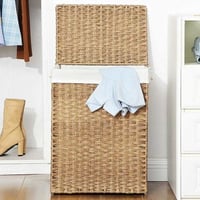 Panier à linge 90L en rotin tressé à la main, pliable avec doublure amovible